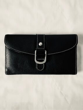 Vintage BAGGS New York Black Pebbled Leather Continental Wallet 90s y2k nWOT